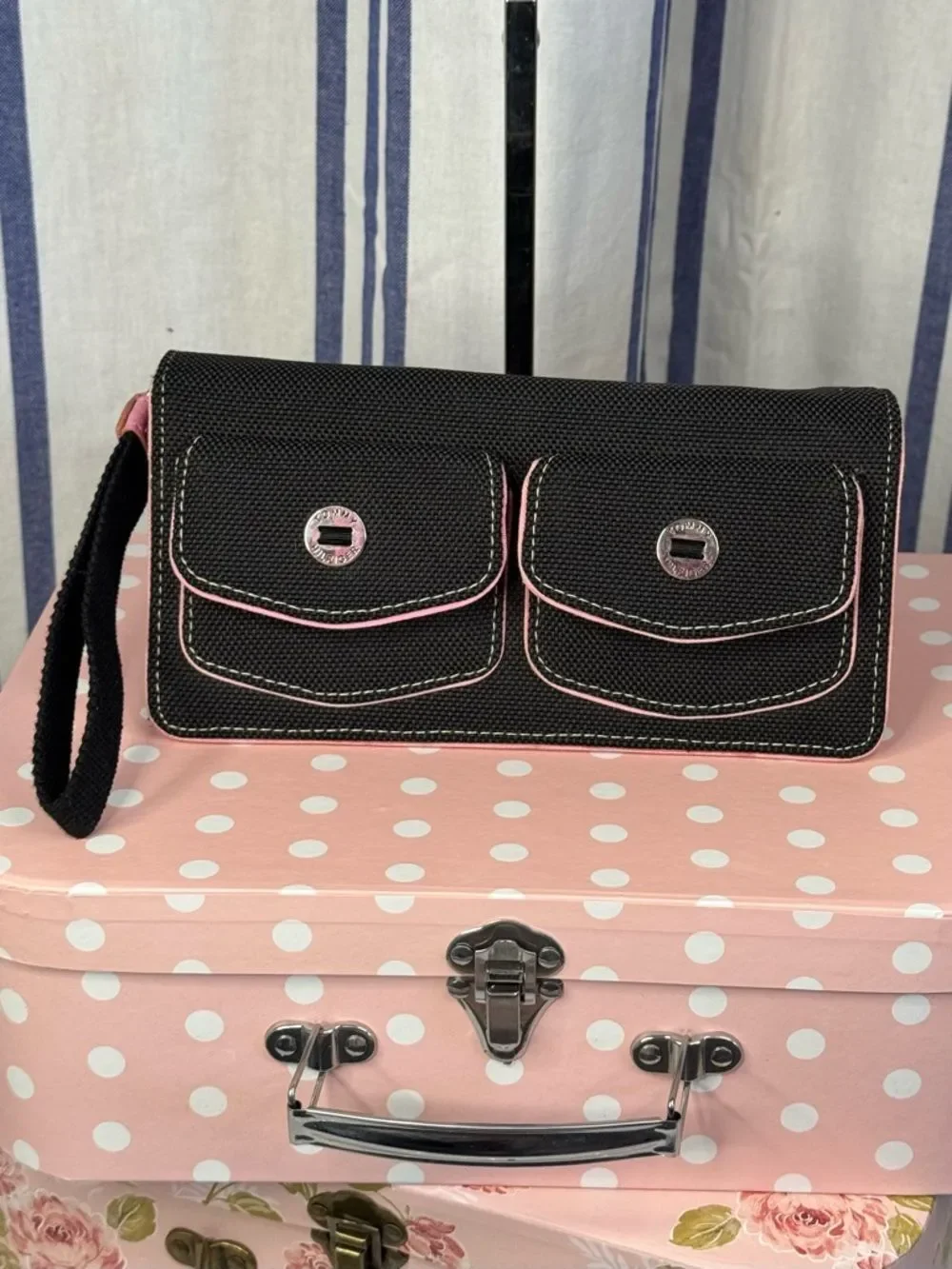 Tommy Hilfiger Black and Pink Women’s Wristlet Wallet